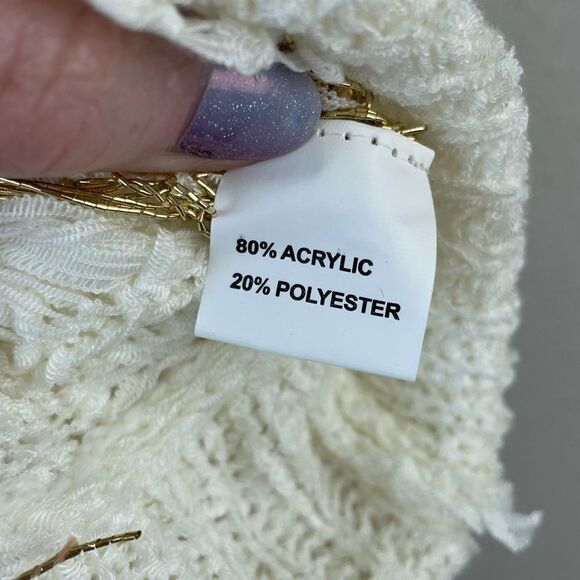 EUC Mechant Womens Woven White and Gold 3/4 Sleeve Sweater Size S - Picture 6 of 6